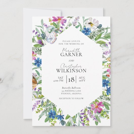 ワイルドフラワーモダンフォト結婚ズ 招待状 (正面)