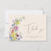 ワイルドフラワーモダンフローラウォーター結婚カラー サンキューカード (正面)
