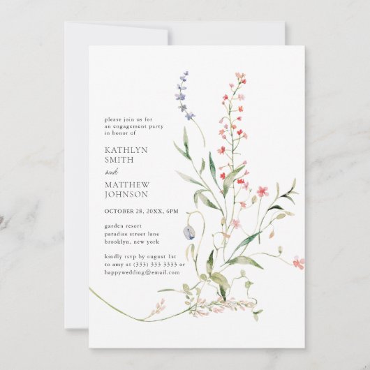 ワイルドフラワーモダンフローラガーデン婚約パーティ 招待状 (正面)