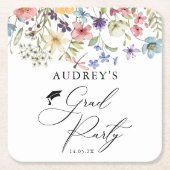 ワイルドフラワーモダンフローラグラードパーティー スクエアペーパーコースター (正面)
