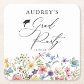 ワイルドフラワーモダンフローラグラードパーティー スクエアペーパーコースター (正面)