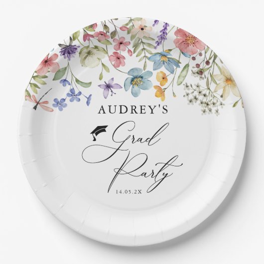 ワイルドフラワーモダンフローラグラードパーティー ペーパープレート (正面)