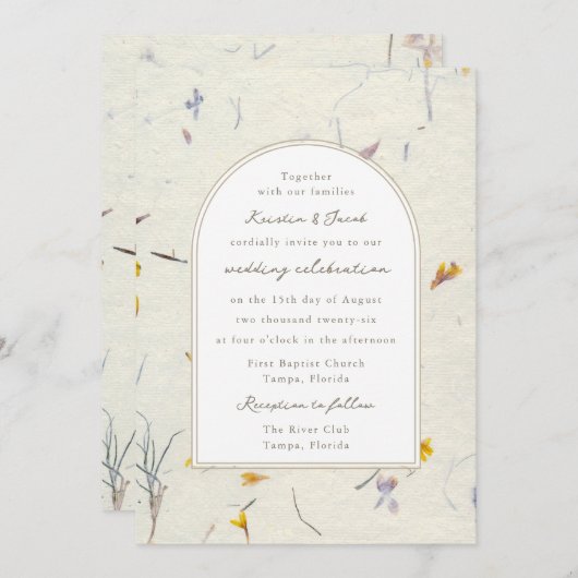 ワイルドフラワーモダンフローラデジタル結婚ズ 招待状 (正面/裏面)