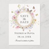ワイルドフラワーモダンフローラリース日付の保存 案内ポストカード (正面)