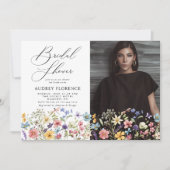 ワイルドフラワーモダンフローラ写真ブライダルシャワー 招待状 (正面)