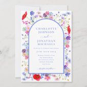 ワイルドフラワーモダンブルーアーチウェブサイトQRコード 招待状 (正面)