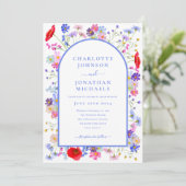 ワイルドフラワーモダンブルーアーチウェブサイトQRコード 招待状 (スタンド正面)