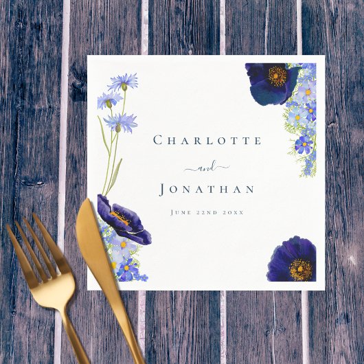 ワイルドフラワーモダンブルー結婚ズ スタンダードカクテルナプキン