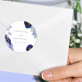 ワイルドフラワーモダンブルー結婚ズ ラウンドシール