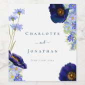 ワイルドフラワーモダンブルー結婚ズ ワインラベル (シングルラベル)