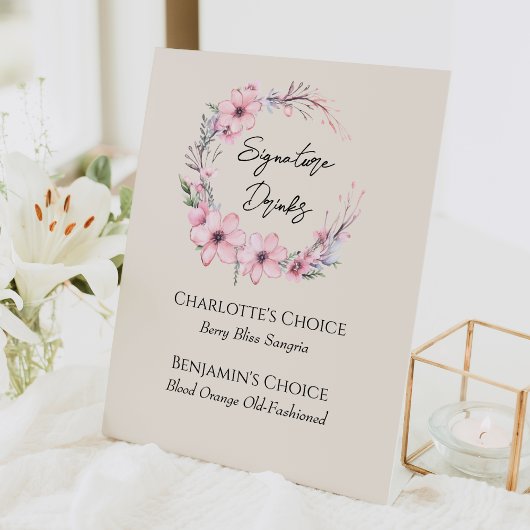 ワイルドフラワーモダンベージュの結婚特徴的なドリンク 台座サイン