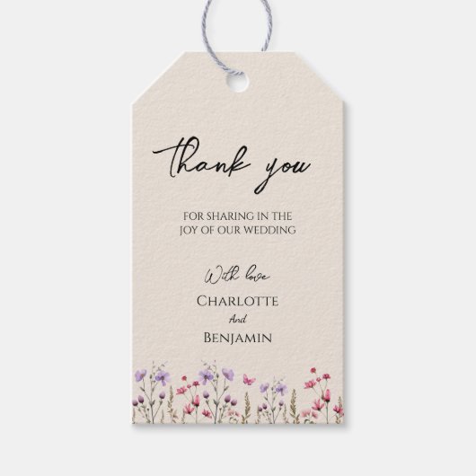 ワイルドフラワーモダンベージュ結婚の感謝のギフトラベル ギフトタグ (正面)