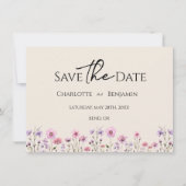 ワイルドフラワーモダンベージュ結婚ズ セーブザデート (正面)