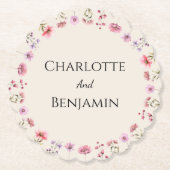 ワイルドフラワーモダンベージュ結婚ズ ペーパーコースター (正面)