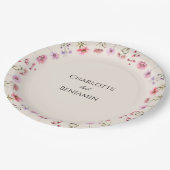 ワイルドフラワーモダンベージュ結婚ズ ペーパープレート (アングル)