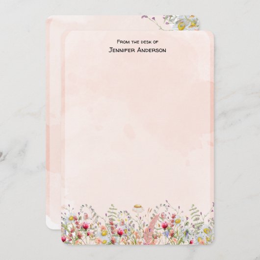 ワイルドフラワーモダンボタニカルパーソナライズされたフローラ ノートカード (正面/裏面)