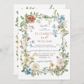ワイルドフラワーモダンボホの水の色結婚の値 招待状 (正面/裏面)