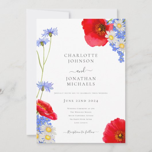 ワイルドフラワーモダンボホセージ緑結婚の 招待状 (正面)