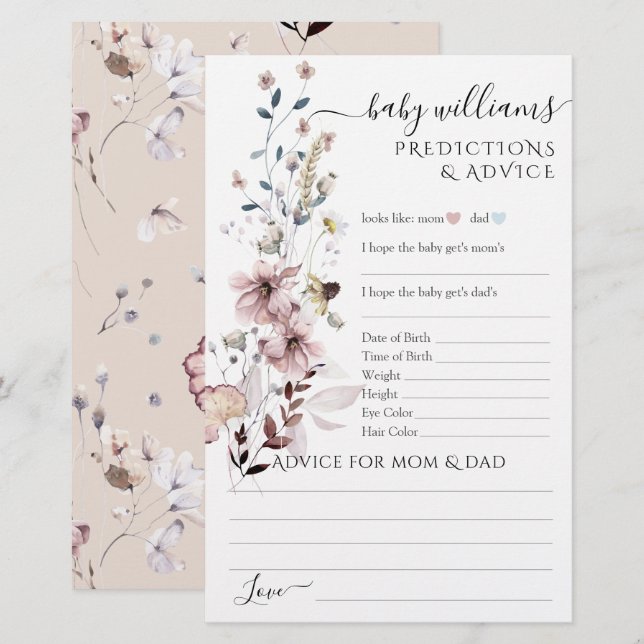 ワイルドフラワーモダンボホ赤ちゃんシャワーゲーム (正面/裏面)