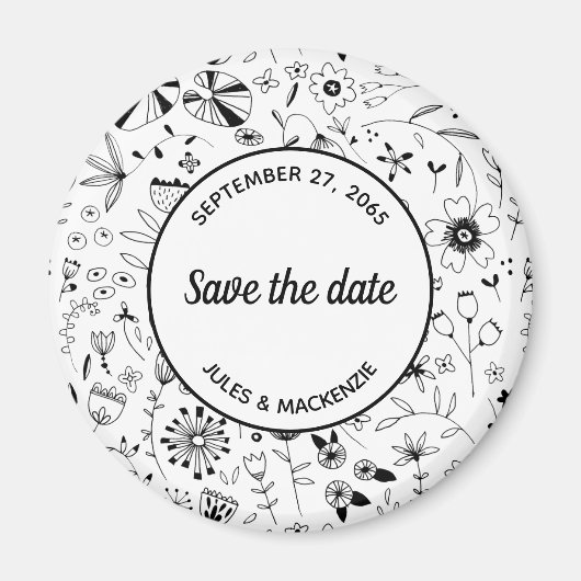 ワイルドフラワーモダンモノクロ保存日 マグネット (正面)