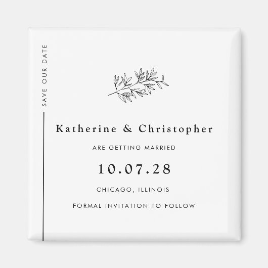 ワイルドフラワーモダンラインアート日付の保存 マグネット (正面)