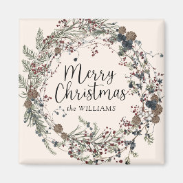 ワイルドフラワーモダンリーススクリプトクリスマスファミリー マグネット