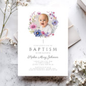 ワイルドフラワーモダンリース写真バプテスマ 招待状