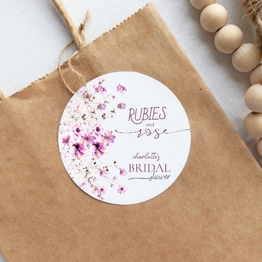 ワイルドフラワーモダンルビーバラブライダルシャワーシール ラウンドシール