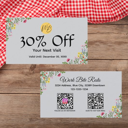 ワイルドフラワーモダンレストランQrコードメニューと 割引カード