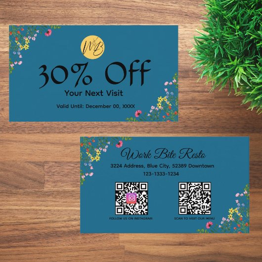 ワイルドフラワーモダンレストランQrコードメニューと 割引カード