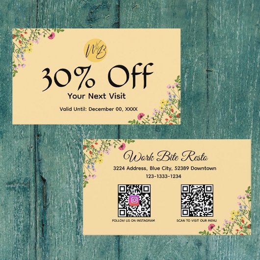 ワイルドフラワーモダンレストランQrコードメニューと 割引カード