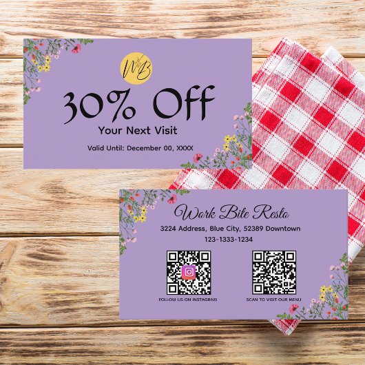 ワイルドフラワーモダンレストランQrコードメニューと 割引カード