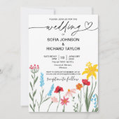 ワイルドフラワーモダンレッドポピーDaffodil植物学 招待状 (正面)