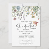 ワイルドフラワーモダン写真卒業パーティー 招待状 (正面)