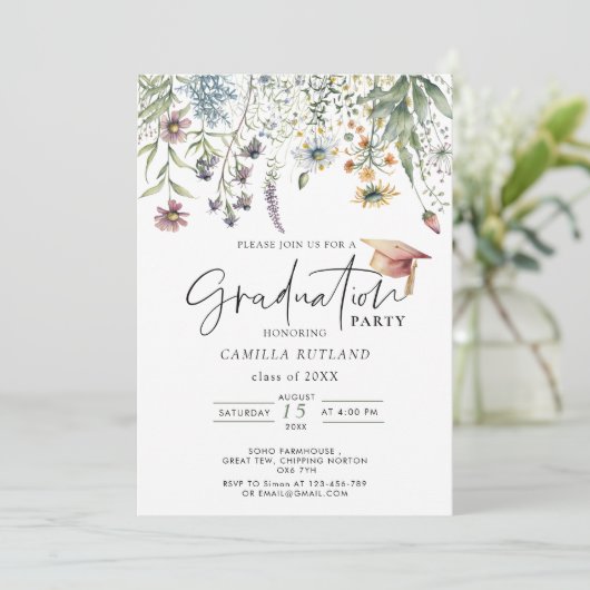 ワイルドフラワーモダン写真卒業パーティー 招待状 (スタンド正面)