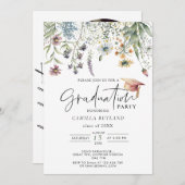 ワイルドフラワーモダン写真卒業パーティー 招待状 (正面/裏面)