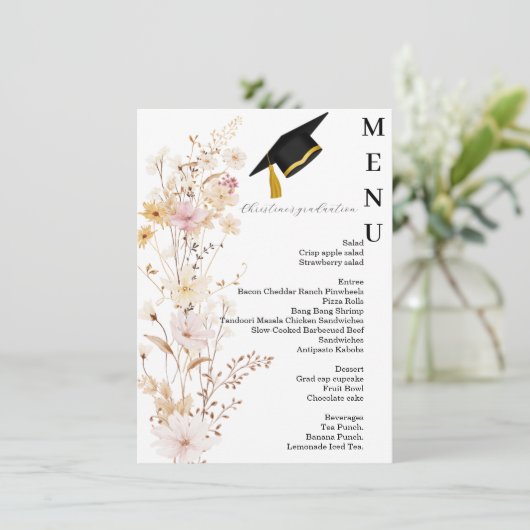 ワイルドフラワーモダン卒業パーティーメニューカード 招待状 (スタンド正面)