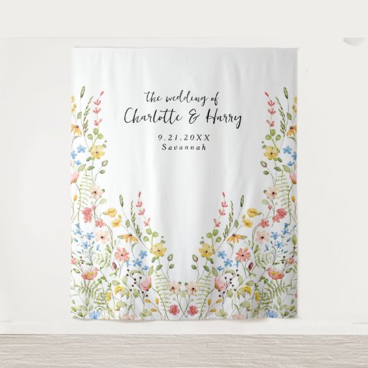 ワイルドフラワーモダン庭園の結婚式写真の背景 タペストリー (正面)