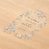 ワイルドフラワーモダン春庭園の結婚式 アクリル招待状 (レイダウン)