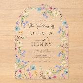 ワイルドフラワーモダン春庭園の結婚式 アクリル招待状 (正面)