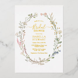 ワイルドフラワーモダン春素朴ブライダルシャワー 箔招待状