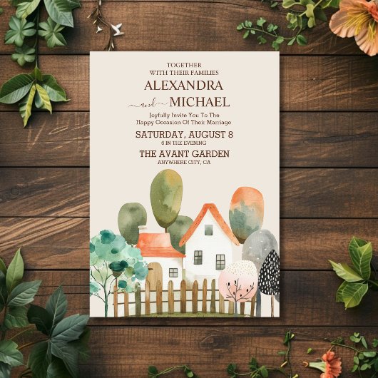 ワイルドフラワーモダン素朴カントリー結婚式 招待状