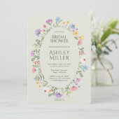 ワイルドフラワーモダン素朴ソフトセージブライダルシャワー 招待状 (スタンド正面)