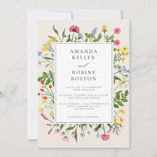 ワイルドフラワーモダン結婚式招待状 招待状 (正面)