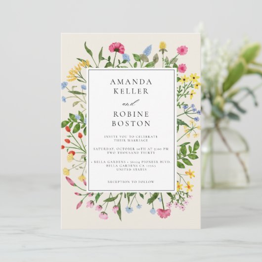 ワイルドフラワーモダン結婚式招待状 招待状 (スタンド正面)