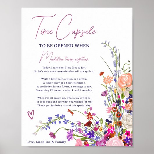 ワイルドフラワーモダン1回目の誕生日タイムカプセル ポスター (正面)
