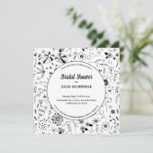 ワイルドフラワーモノクロモダンブライダルシャワー 招待状 (スタンド正面)