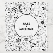 ワイルドフラワーモノクロモダン ワインラベル (シングルラベル)