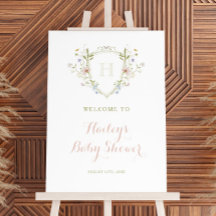 ワイルドフラワーモノグラムクレスト赤ちゃんシャワー歓迎サイン