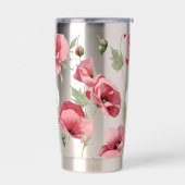 ワイルドフラワーモノグラムピンク大きなポピーロマンチック 保温保冷タンブラー (左面)